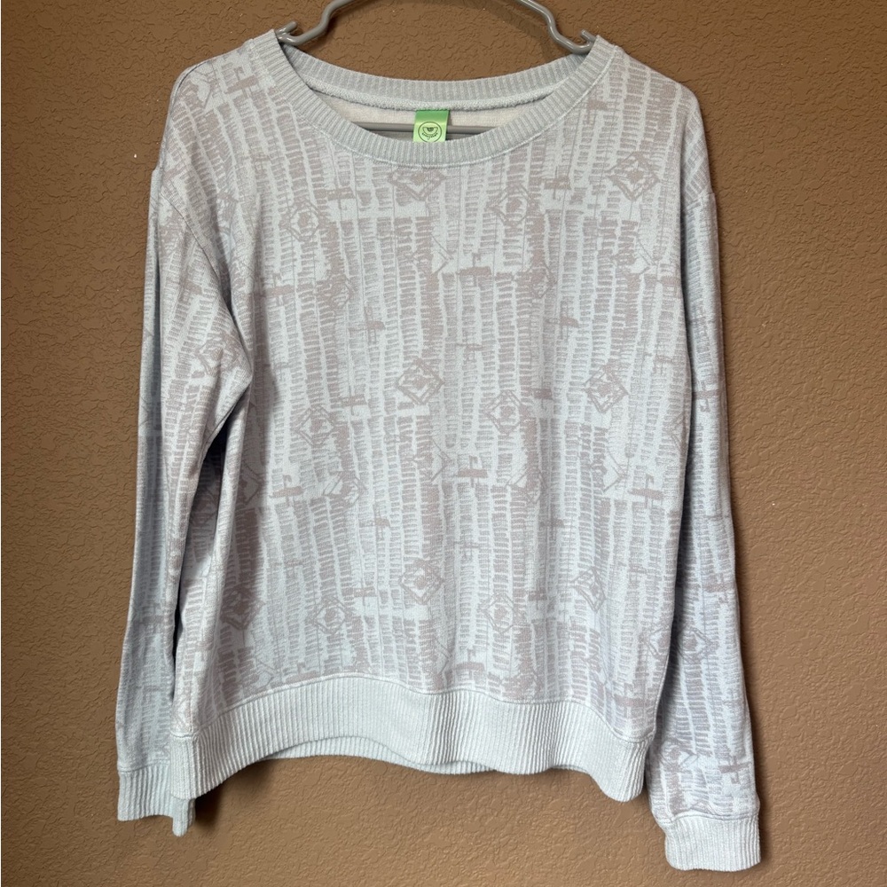 Honeydew Intimates Light Blue & Grey Crewneck Sweater with Geometric Pattern